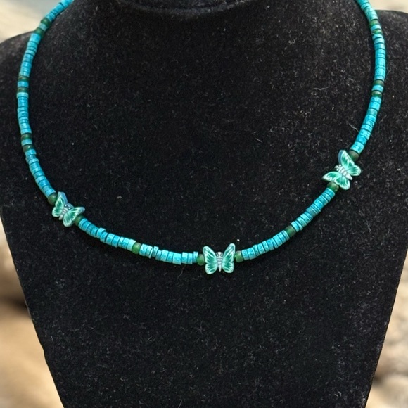 Turquoise Butterfly Beaded Necklace - Picture 2 of 3